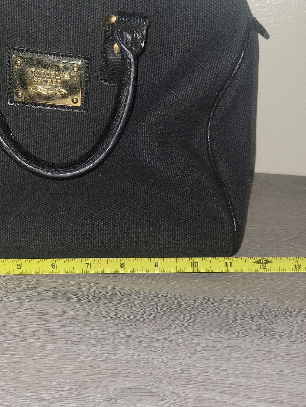Victoria's Secret Black Canvas Handbag with Gold Logo Plaque - Picture 8 of 11